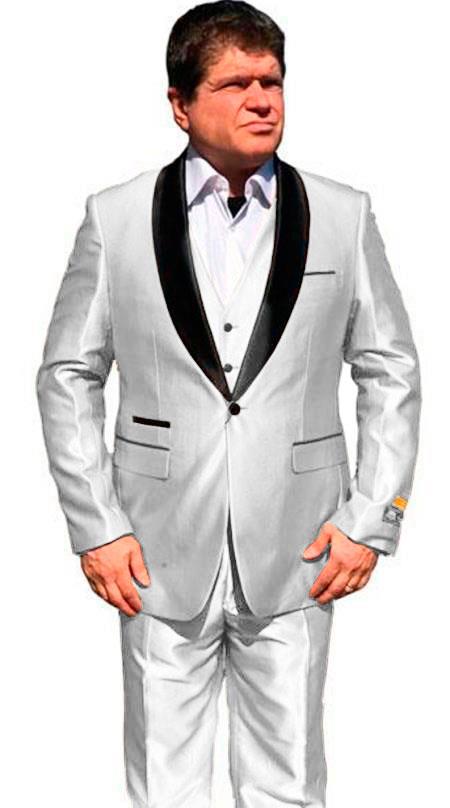 Mens One Button Shawl Lapel Suit White