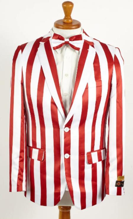 Mens Red ~ White 2 Button Stripes American Flag Patriotic Blazer