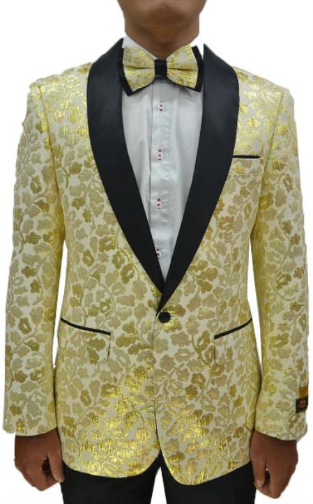 Ivory and Gold Tuxedo Suit - Cream Suit