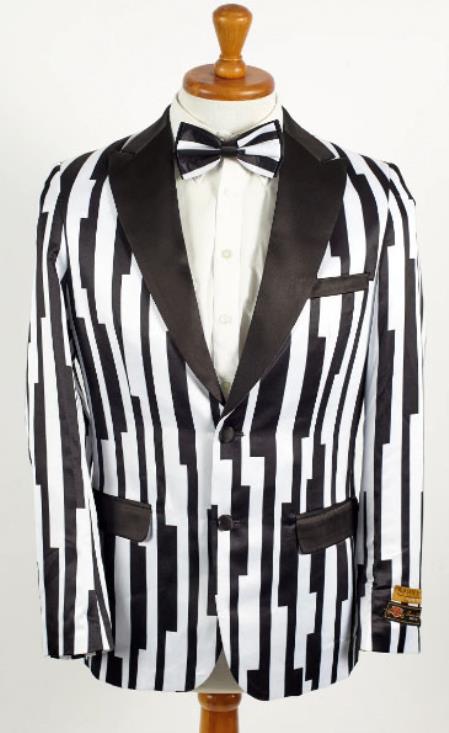 Style#-B6362 1920 Blazer - Mens Black and White Pinstripe Blazer - Black and White Striped   Jacket