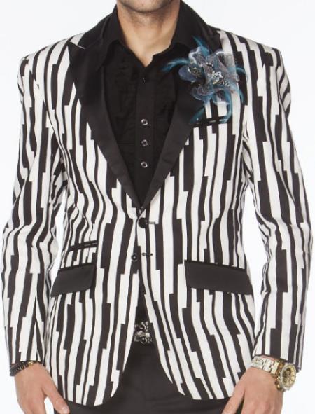 Style#-B6362 Mens Black and White Pinstripe Blazer - Black and White Striped Jacket