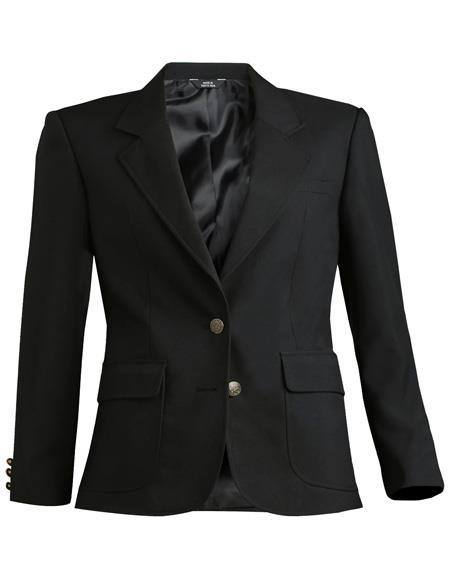 Two Button Solid Black Women Blazer - Womens Black Tuxedo