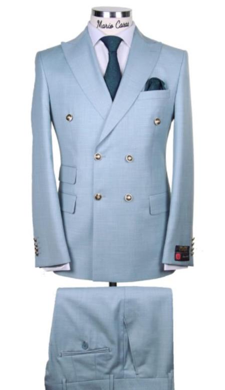 Slim Fitted Cut Mens Light Steel Blue Double Breasted Blazers - 100% Wool Double Breasted Sport Coat