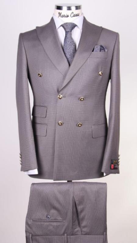 Slim Fitted Cut Mens Gray Double Breasted Blazers - 100% Wool Double Breasted Sport Coat