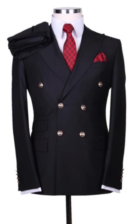 Slim Fitted Cut Mens Black Double Breasted Blazers - 100% Wool Double Breasted Sport Coat