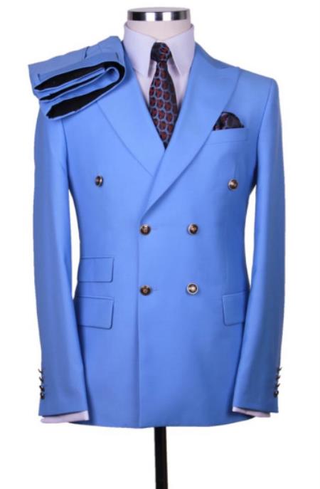 Slim Fitted Cut Mens Corn Flower Blue Double Breasted Blazers - Double Breasted Sport Coat