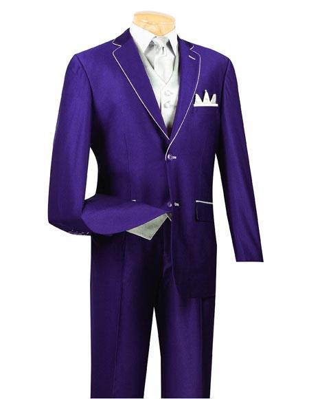 Notch Lapel Five-Piece Side Vents Purple Rayon Tuxedo
