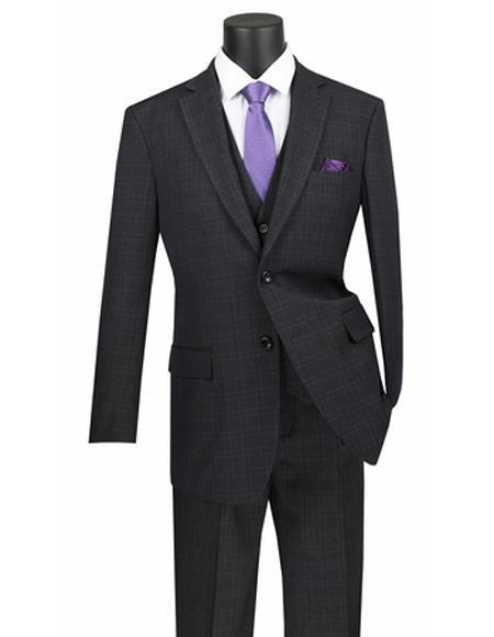 Mens Black Checkered Suit - Business Discounted Suit