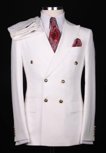 Style#-B6362 Slim Fitted Cut Mens Double Breasted Blazer - %100 Wool White Double Breasted Sport Coat