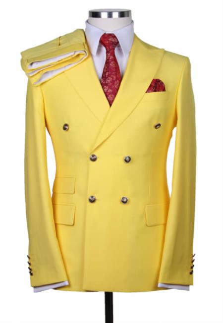 Mens Double Breasted Blazer - %100 Wool Yellow Double Breasted Sport Coat