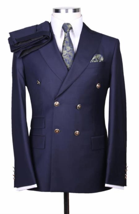 Mens Double Breasted Blazer - %100 Wool Navy Double Breasted Sport Coat