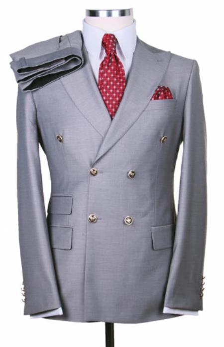 Slim Fitted Cut Mens Double Breasted Blazer - Silver Double Breasted Sport Coat