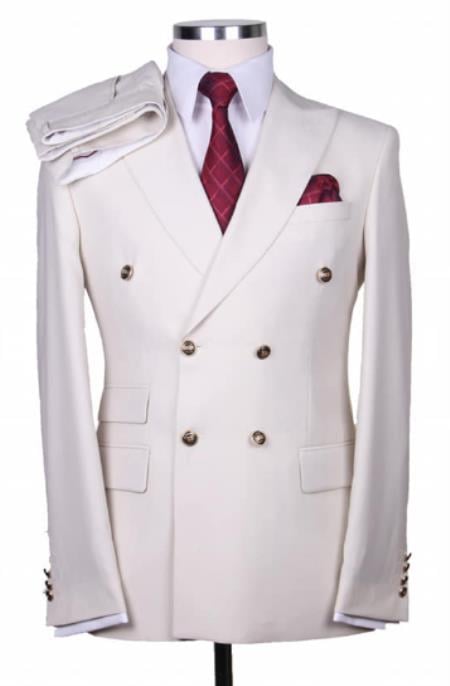 Style#-B6362 Slim Fitted Cut Mens Double Breasted Blazer - %100 Wool Off-white Double Breasted Sport Coat