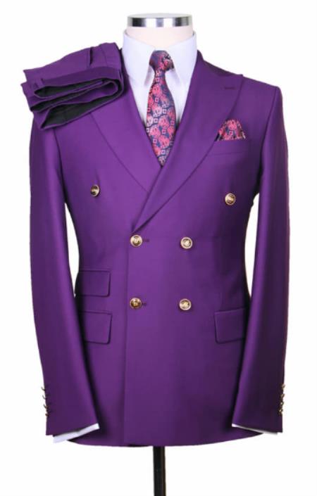 Style#-B6362 Slim Fitted Cut Mens Double Breasted Blazer - %100 Wool Purple Double Breasted Sport Coat