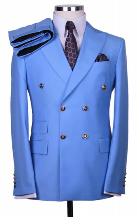 Mens Double Breasted Blazer - %100 Wool Blue Double Breasted Sport Coat