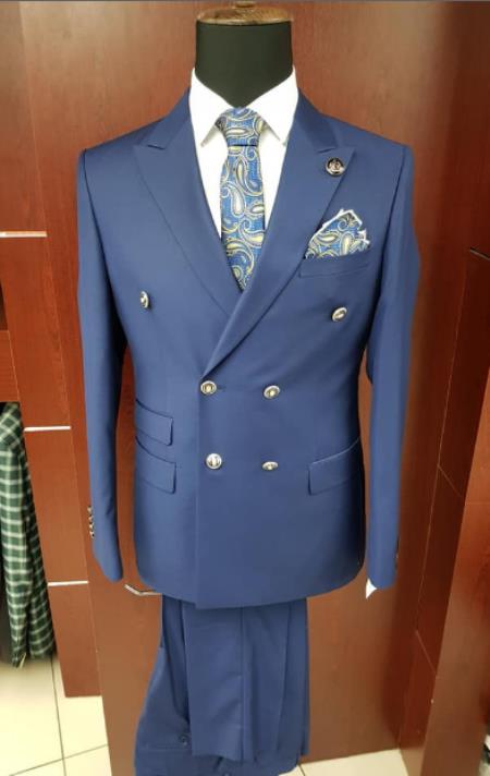 Slim Fitted Cut Mens Double Breasted Blazer - Blue Double Breasted Sport Coat