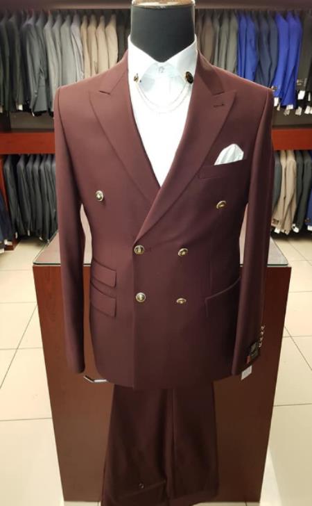 Slim Fitted Cut Mens Double Breasted Blazer - Brown Double Breasted Sport Coat