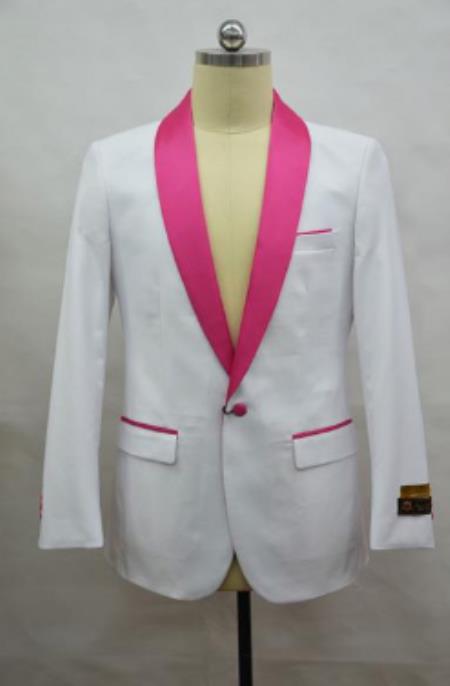 Style#-B6362 White and Pink Dinner Jacket - Pink Mens Blazer