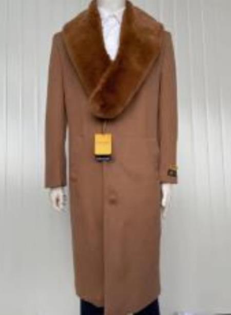 Mens Full Length Wool and Cashmere Overcoat - Winter Topcoats - Dark Brown Coat