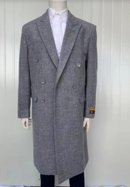 Mens Full Length Wool and Cashmere Overcoat - Winter Topcoats - Gray Coat