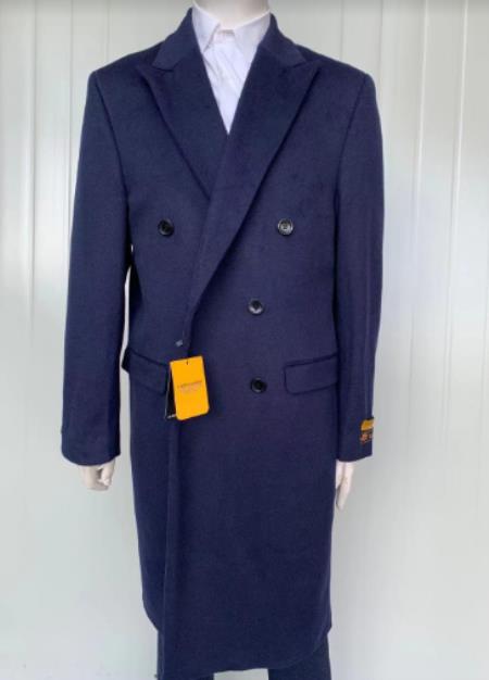 Mens Full Length and Cashmere Overcoat - Winter Topcoats - Blue Coat