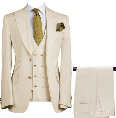 Mens 3-Piece Suit Notch Lapel Beige Suit