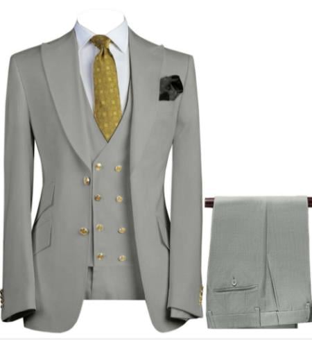 Mens 3-Piece Suit Notch Lapel Grey Suit
