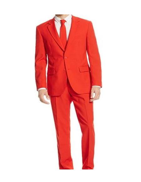 Red Flap Front-Pockets Two-Button European Fitting Suit