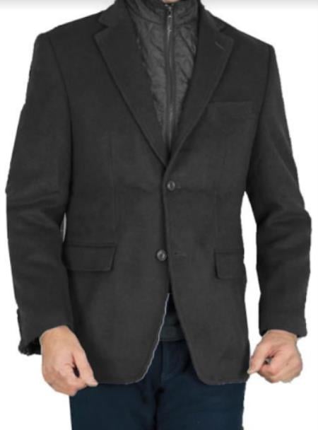 Mens Cashmere Blazer - 10% Cashmere Black Color Sport Coat With Removable Vest