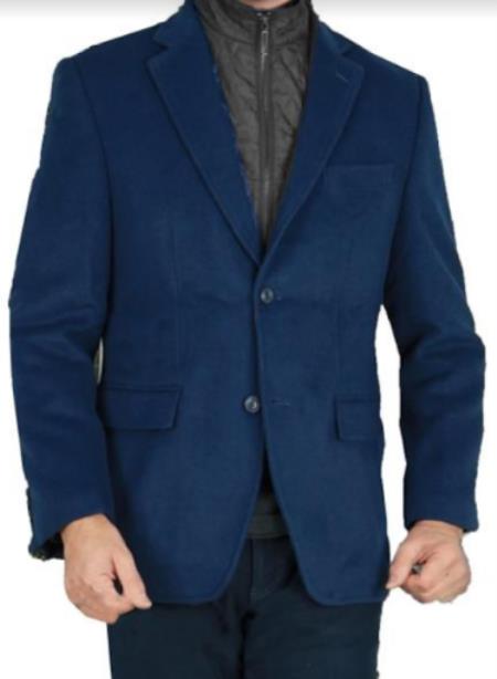 Mens Cashmere Blazer - 10% Cashmere Navy Blue Color Sport Coat With Removable Vest