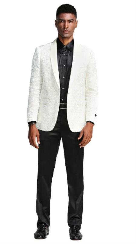 Cream Paisley Blazer - Off White Dinner Jacket - Ivory Sport Coat