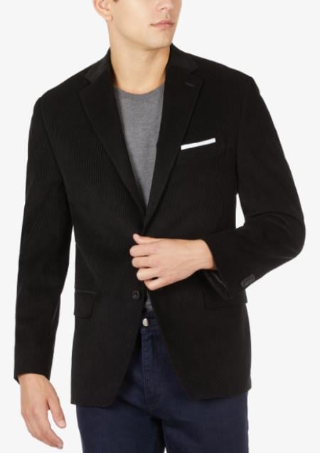 Style#-B6362 100% Cotton Stretch Men's Modern-Fit Corduroy Black Blazer