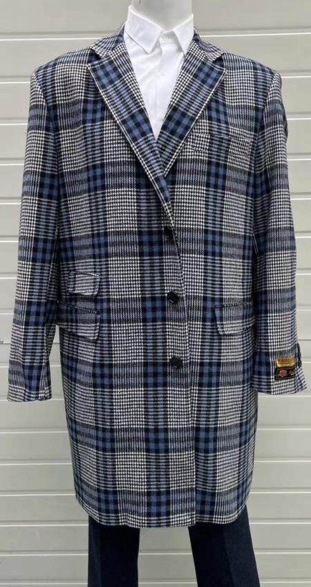 Mens Plaid Overcoat - Plaid Wool and Cashmere Topcoats - Gray Carcoat