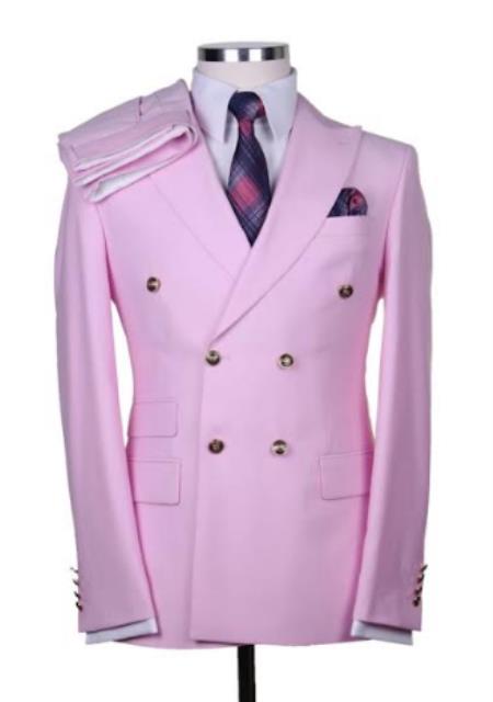 Double Breasted One Chest-Pocket Light Peak-Lapel Pink Suit