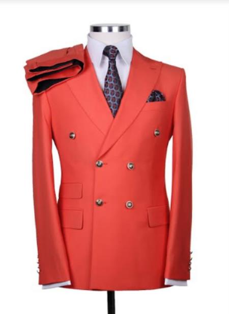 Red Double Breasted Blazer With Gold Buttons - Sport Coat