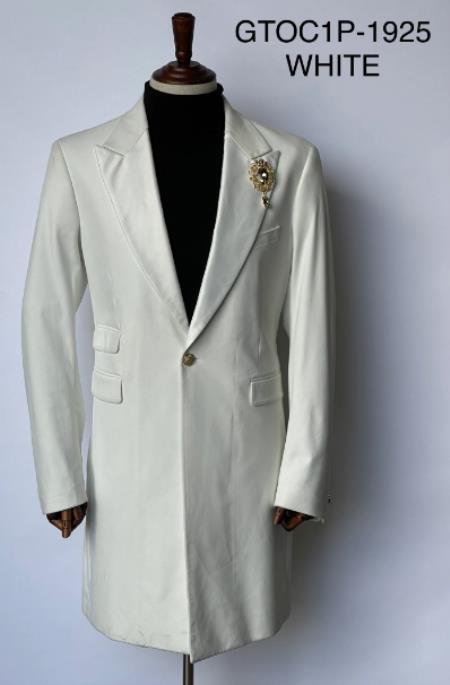 Mens Velvet Tuxedo 34 Inch Long Coat - Velvet Blazer - Three Quarter White Dinner Jacket