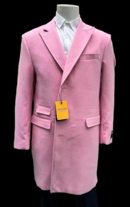 Mens Light Pink Fashion Overcoat - Light Pink Carcoat