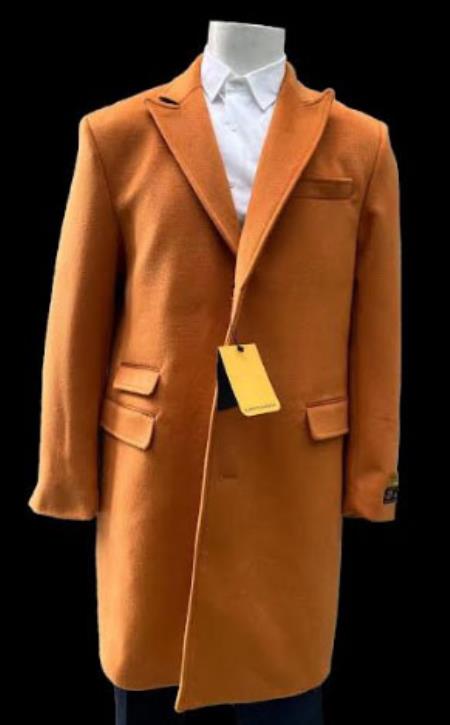 Mens Orange Wool Fashion Overcoat - Orange Carcoat