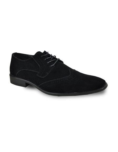 Solid-Pattern Lace-Up Style Suede Black Mens Dress Shoe