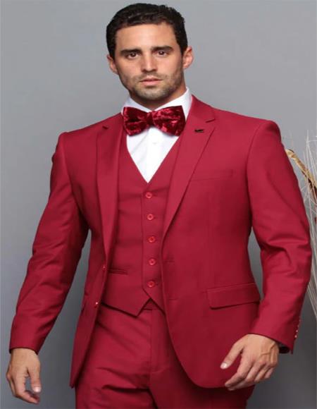 Ruby Red Tapered Fitted European Cut Suit - Light Burgundy Suit - Wine Color Suit