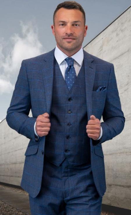 Business Suits - Patterned Suit - 1920s Old School Vintage Suits - Blue Suit