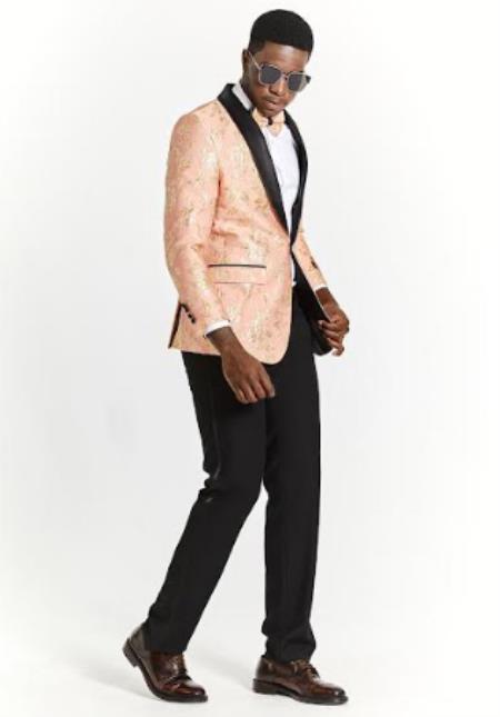 Big And Tall Suit For Men - Jacket + Pants + Bowtie + Pants - Peach and Gold Suit