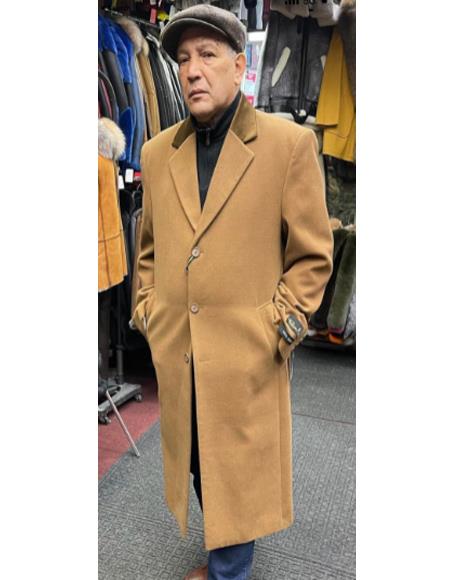 Chesterfield Camel Overcoat With Brown Velvet Collar - Cashmere Blend Topcoat - Full Length Overcoat