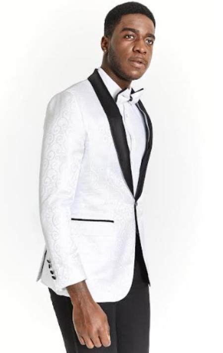 Big And Tall Tuxedo Paisley Tuxedo Sparkling Blazer - White Floral Sport Coat