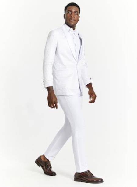 Style#-B6362 White Dinner Jacket - White Paisley Blazer - White Sportcoat With Bowtie