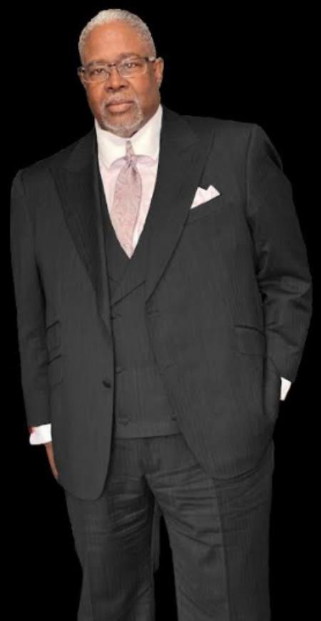 Mens Suit With Double Breasted Vest Pastor Suit 1920s Style Charcoal Grey Suit