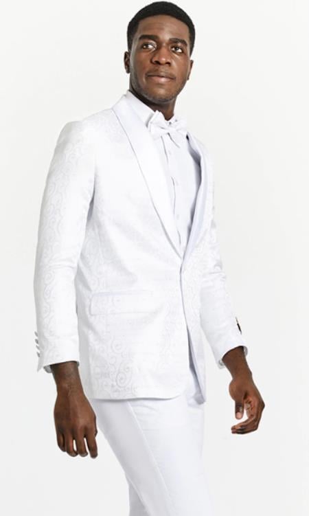 Style#-B6362 Mens One Button White Tuxedo Dinner Jacket