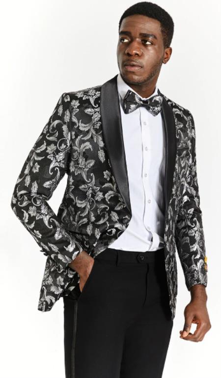 Style#-B6362 Mens One Button Black Tuxedo Blazer