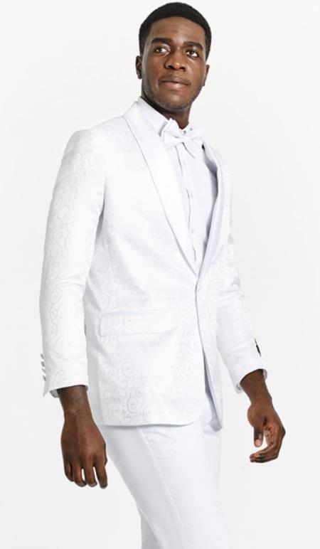 Style#-B6362 Mens One Button White Tuxedo Blazer