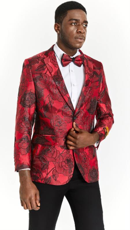 Style#-B6362 Mens One Button Red Tuxedo Dinner Jacket
